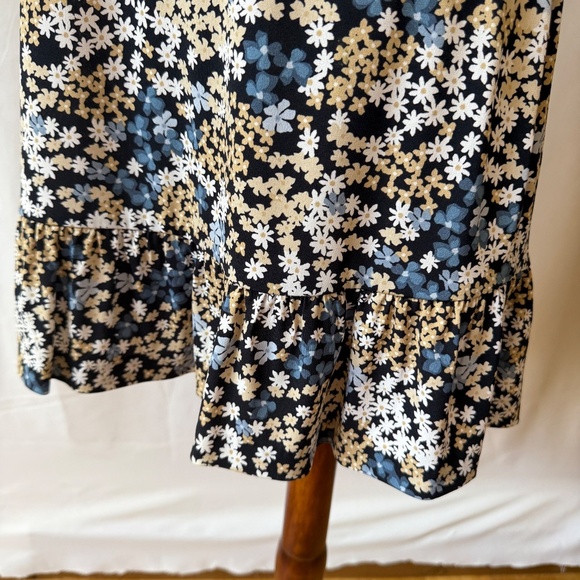 MICHAEL KORS DRESS TIE NECK JERSEY STRETCH BLACK WHITE DITZY FLORAL RUFFLE XS - Picture 7 of 12
